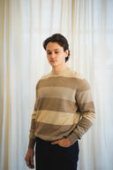 Striped Crew Neck Cashmere Sweater – 100% Mongolian Cashmere