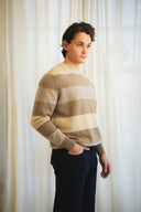 Striped Crew Neck Cashmere Sweater – 100% Mongolian Cashmere