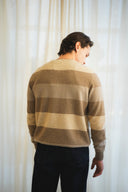 Striped Crew Neck Cashmere Sweater – 100% Mongolian Cashmere