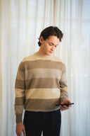 Striped Crew Neck Cashmere Sweater – 100% Mongolian Cashmere